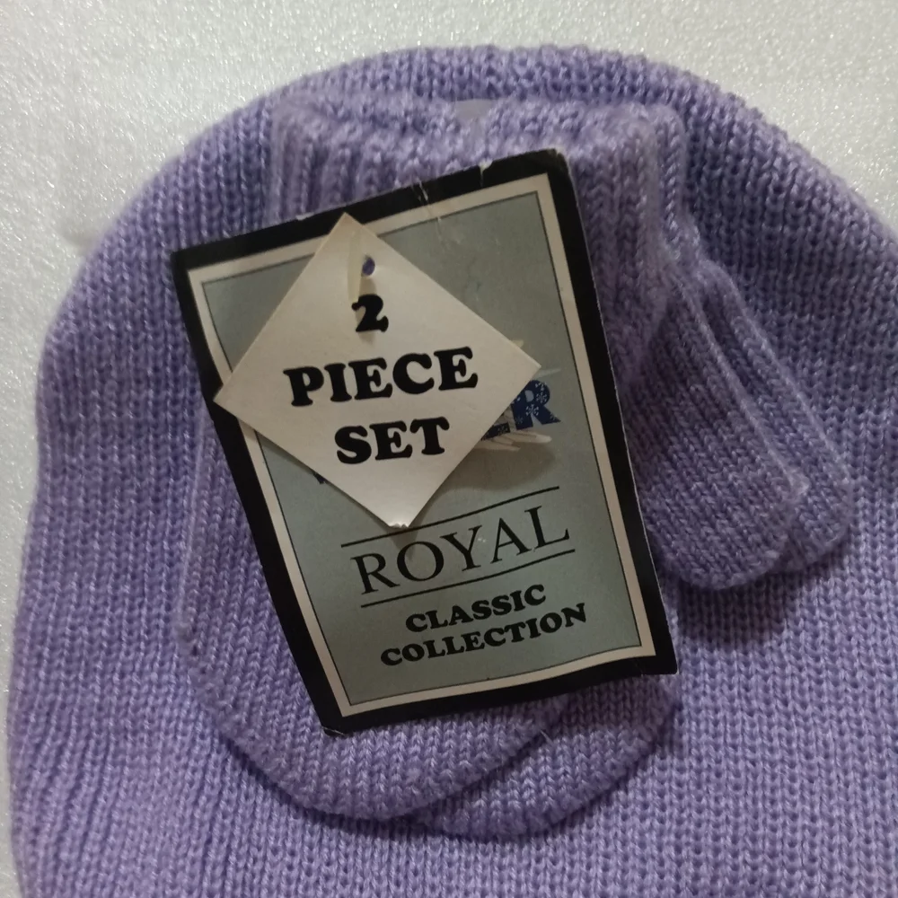 Purple and Blue Baby Hat and Mittens Set